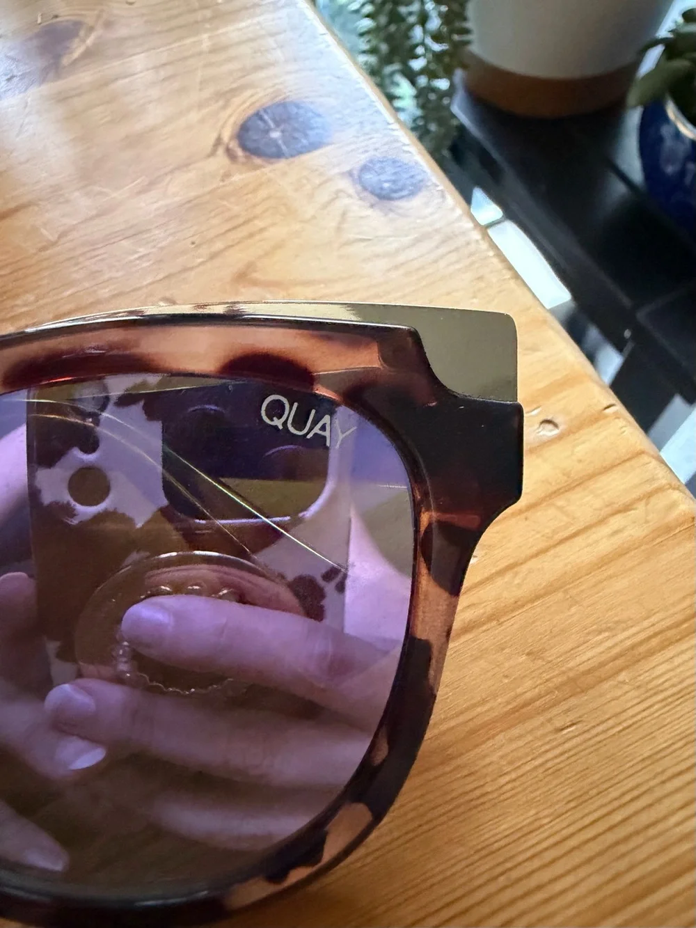Quay Australia Tortoiseshell Sunglasses with Blue-Tinted Lenses